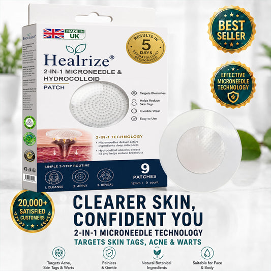 🍃🇬🇧𝐇𝐞𝒂𝒍𝗿𝗶𝙯𝙚®2-in-1 Microneedle & Hydrocolloid Patch🍃| Removes Raised Moles, Acne, Flat Warts & Skin Tags | Helps Improve Wrinkles, Scars & Blemishes | Invisible Patches for Face & Body